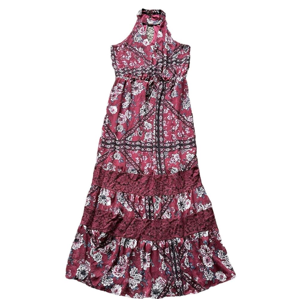 American Rag Cie Women’s Red Halter Floral Maxi Dress Size M B11
